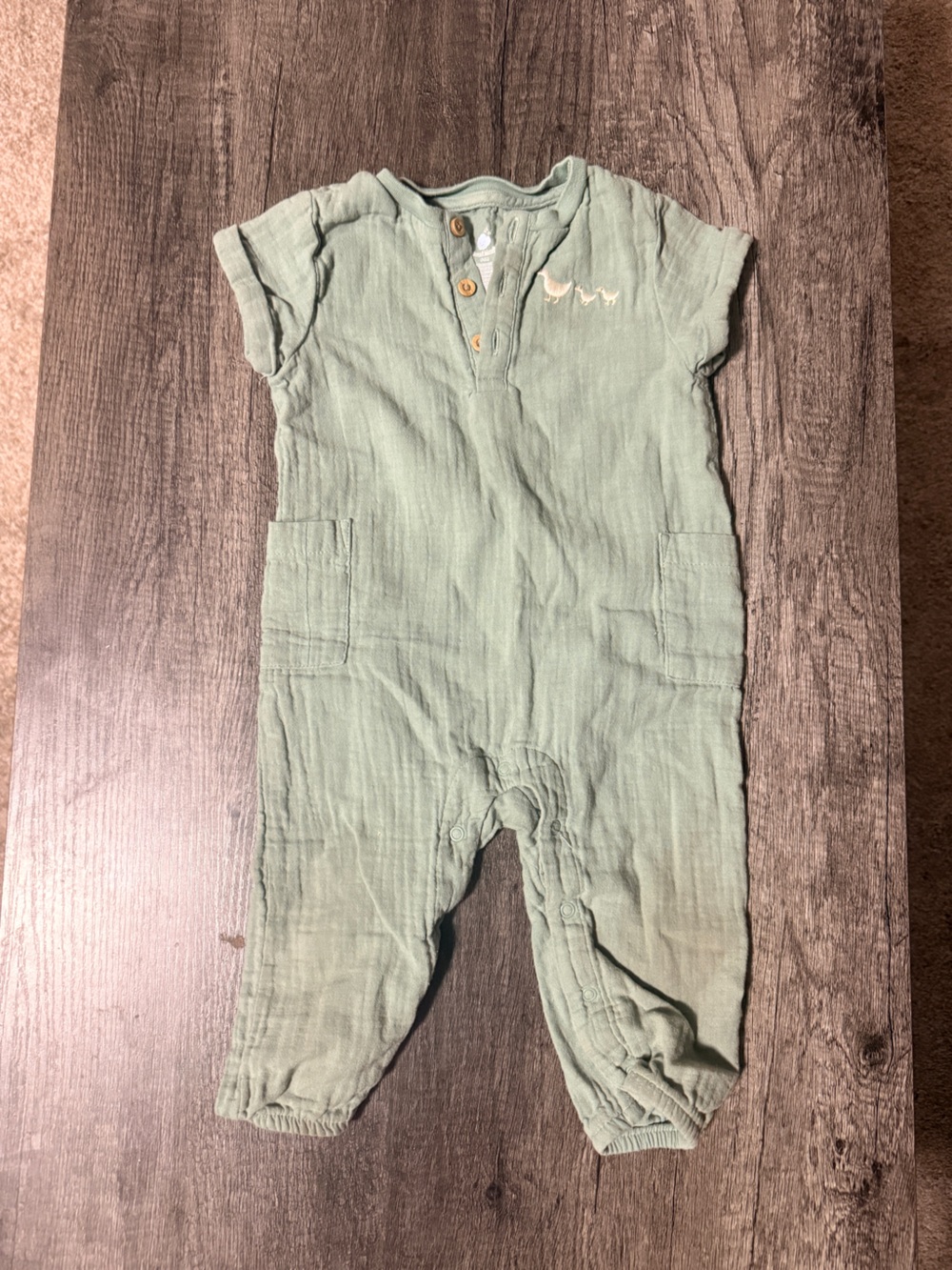 cloud island Sage Green Cotton Romper